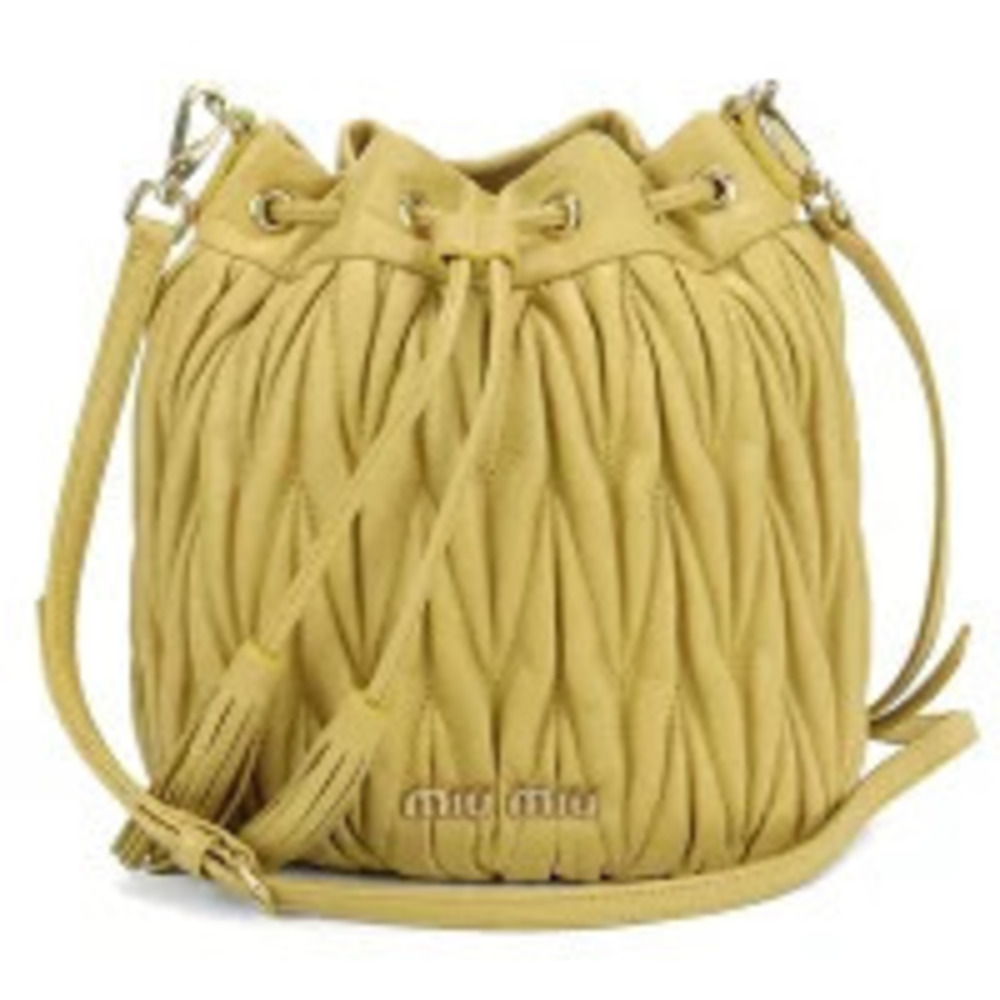 Miu Miu yellow Matelasse leather drawstring bucket bag